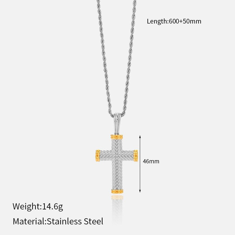 Wholesale vintage titanium steel electroplated 18K gold stainless steel cross necklace